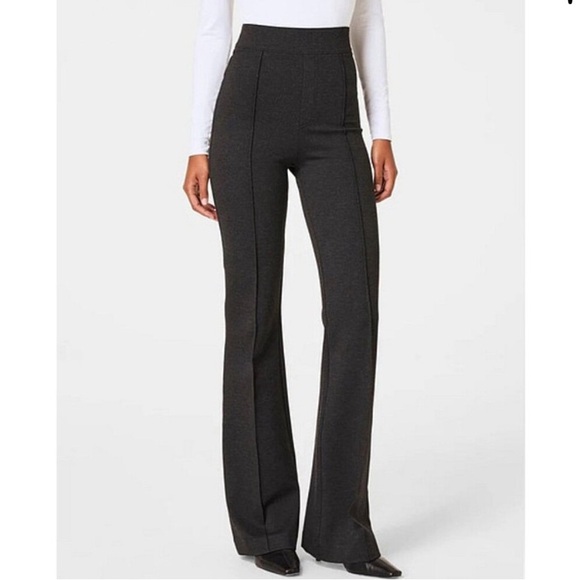 SPANX Perfect Pant Ponte Hi-Rise Flare Pull On Trousers Heathered Charcoal M/P - Picture 1 of 15